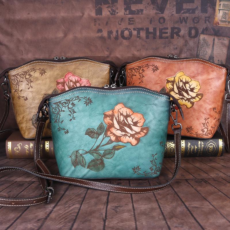 Johnature Высококачественная женская сумка из коровьей кожи в стиле ретро, ​​сумки из натуральной кожи для отдыха, большие вместительные сумки на плечо и через плечо с цветочным принтом