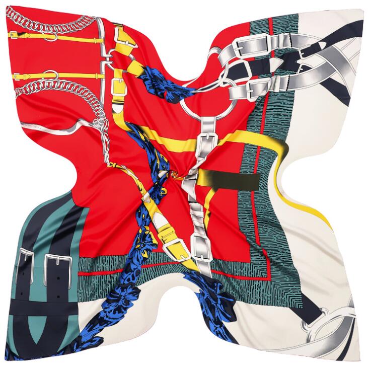 130cm Big Handkerchief Luxury Brand Scarf Belt Chain Print Twill Silk Scarf Square Scarves Women Kerchief For Ladies Shawl