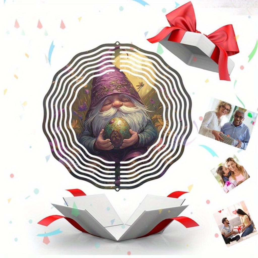 Purple Cloaked Gnome 2D Metal Wind Chime Moonlit Flower Design Outdoor Hanging Decor for Garden Home Wedding Christmas Gift