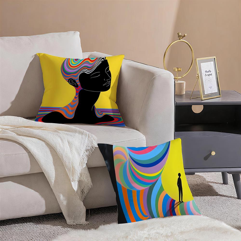 Vibrant Retro Interesting psychedelic lines Art Cushion Cover Linen Pillowcase Cover Soft Decor for Sofa Home Room