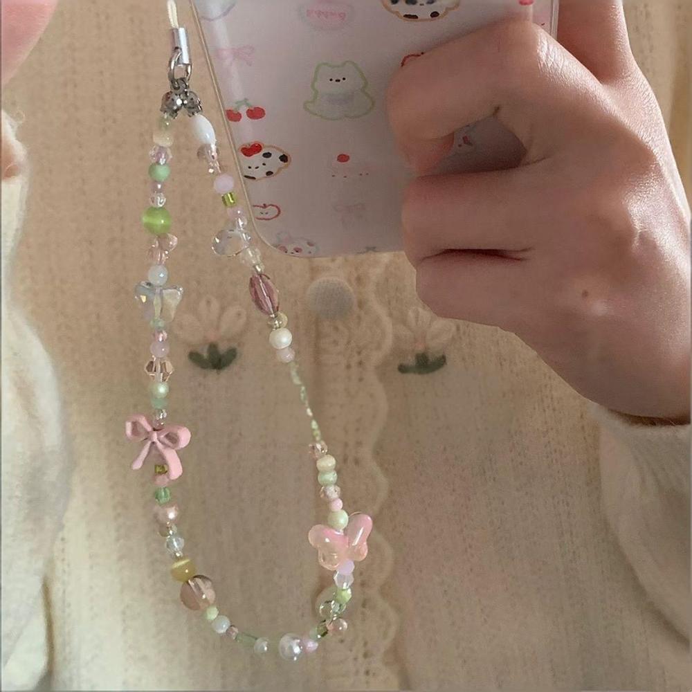 Phone Chain Beaded Butterfly Phone Strap Wrist Chain Ccd Camera Beaded Charm Short Strap For Phone Camera Instagram Aesthetic