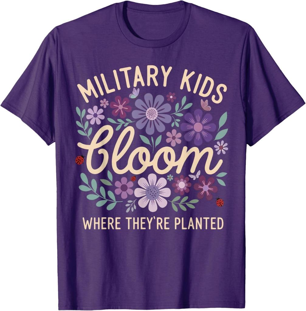 Military Kid Dandelion Bloom Where They're Planted Purple Up Unisex T-Shirt
