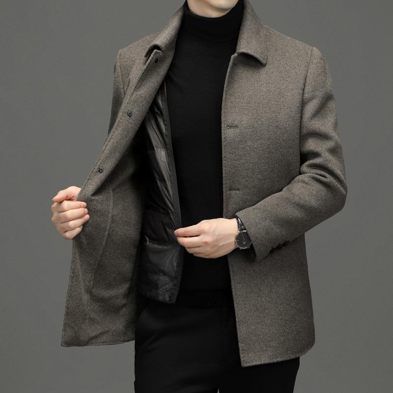 Double-sided Nylon Wool Coat Mid-length Middle-aged Men's Lapel Woolen Autumn and Winter Coat Dad's Clothing