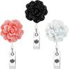 Resin Rose Flower Easy-Pull Buckle 360-Degree Rotatable Retractable ID Badge Holder Flower Lanyard Keychain