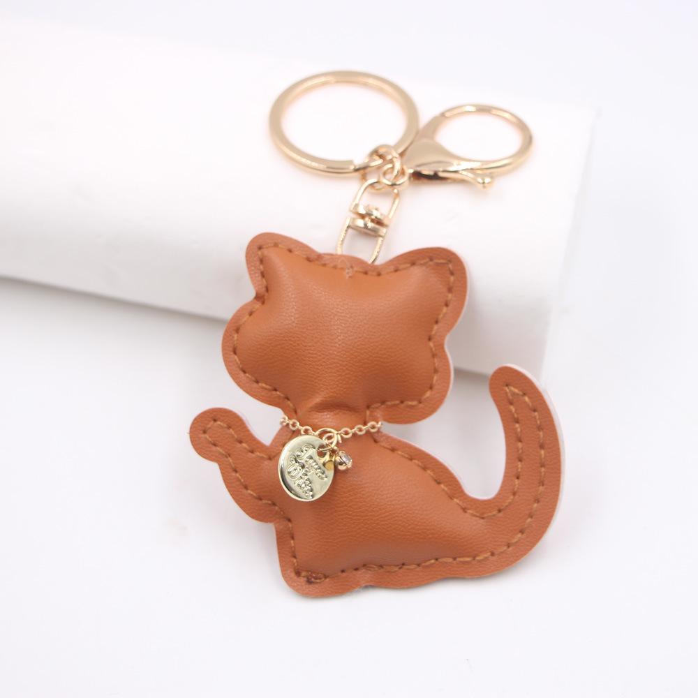 Очаровательный кожаный брелок в виде котенка - подвеска в виде счастливого кота для сумок и автомобилей