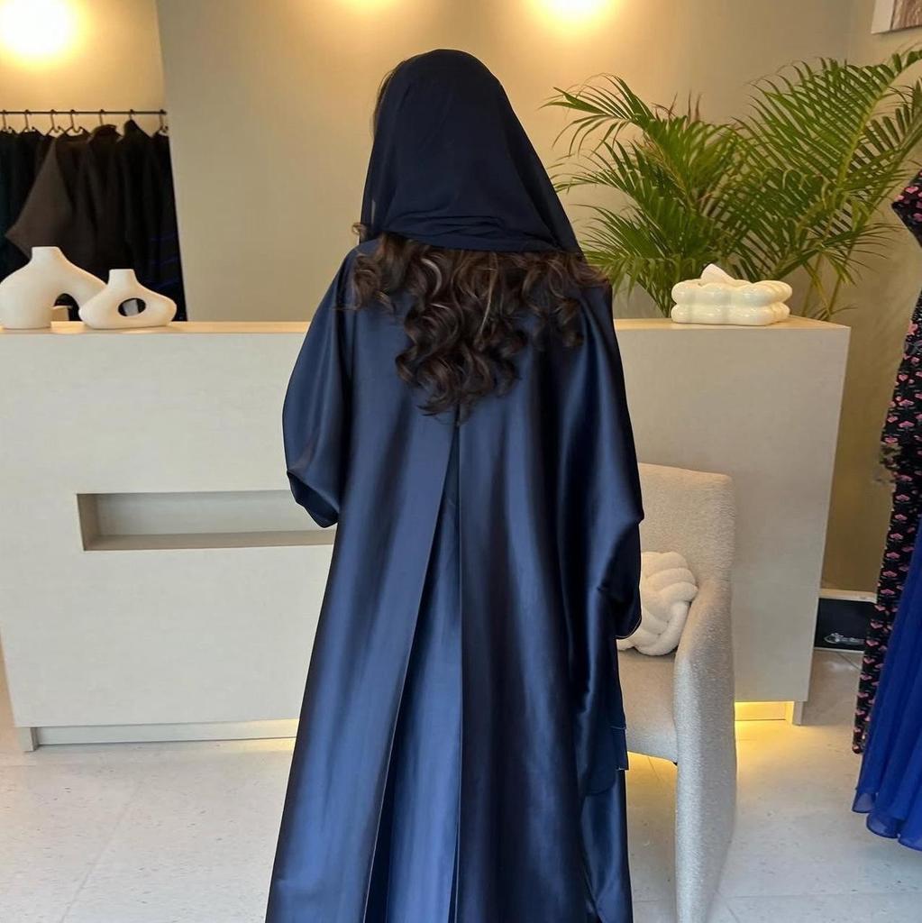 MQ191 Мусульманская атласная абая: Ближневосточный длинный халат, кардиган оверсайз однотонный