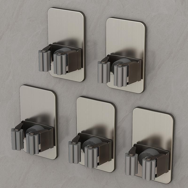 Gun gray mop wall hanging clip hook bathroom non-punching multi-function wall stainless steel broom fixed hanger