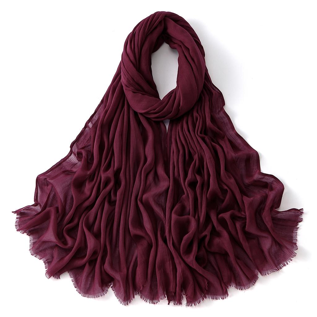 Muslim Cotton Rayon Hijab Solid Color Plain Scarf Women Soft Cotton Viscose Thin Voile Shawl Remove Edge Headscarf Turban