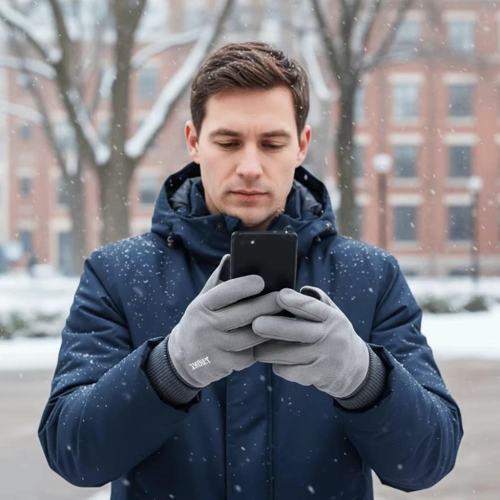 1 Pair Faux Suede Winter Warm Gloves Full Fingers Driving Gloves Outdoor Mittens Outdoor Sports