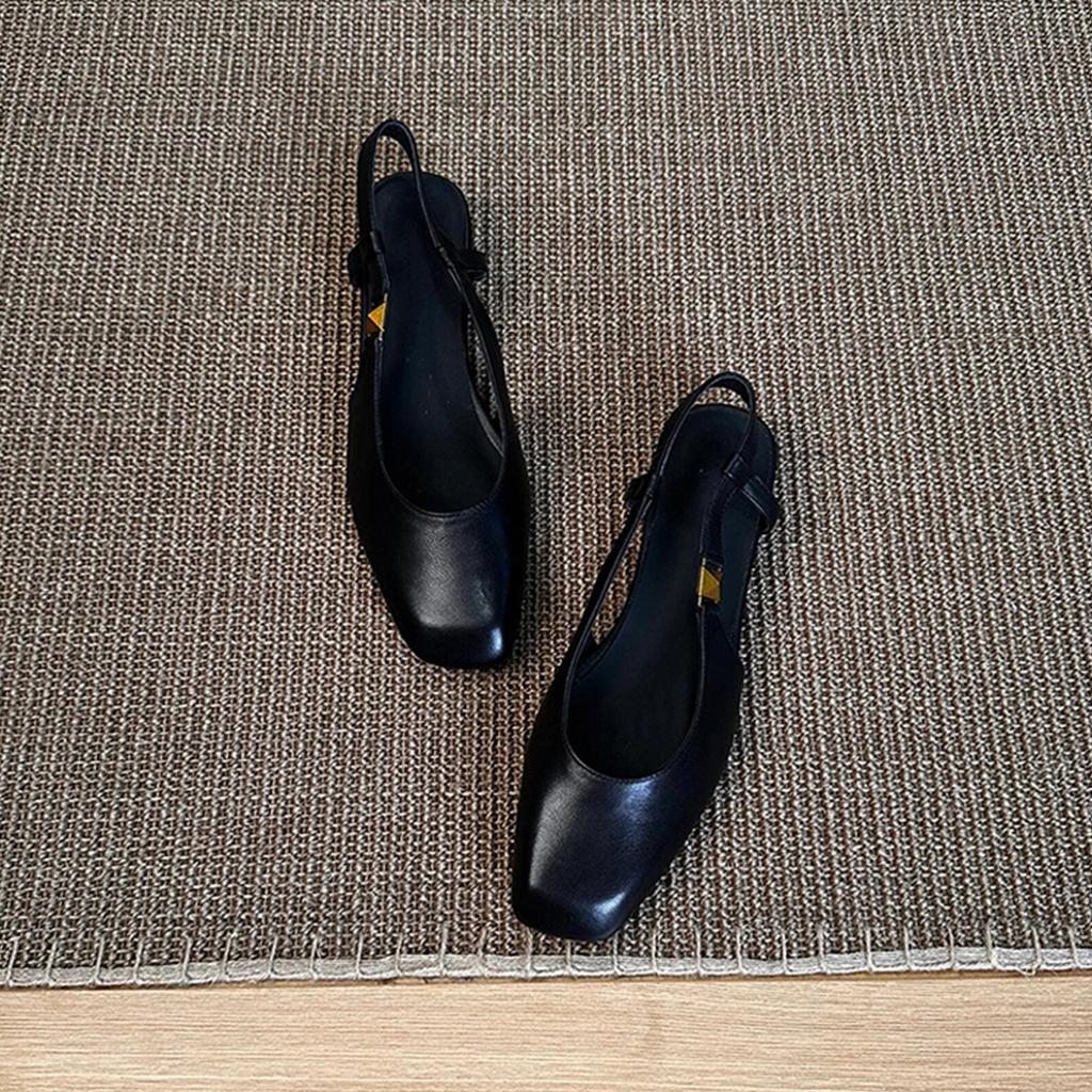 Замшевые ретро универсальные черные туфли-лодочки с мелким вырезом для通勤, женские одинарные туфли, квадратный носок, кожаные сандалии, женская летняя обувь