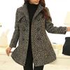 Women's Woolen Blends Coat Winter Autumn Fashion Elegant Mother Turtleneck Plaid Slim Long Tweed Woolen Outerwear Female
