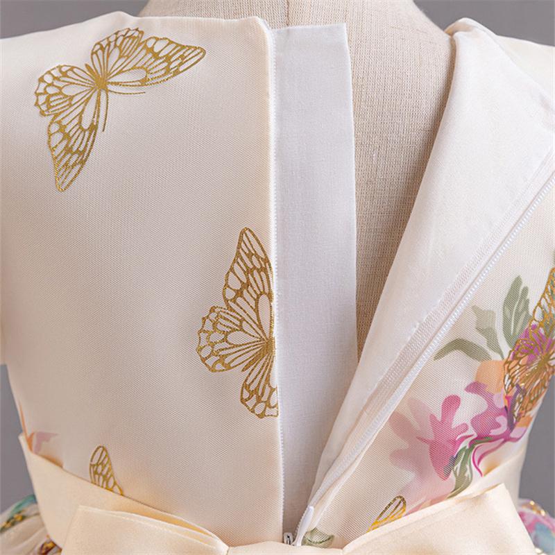 Новое милое и милое платье принцессы с пышными рукавами и большим бантом, бабочкой и цветочным принтом, школьное выпускное вечернее платье