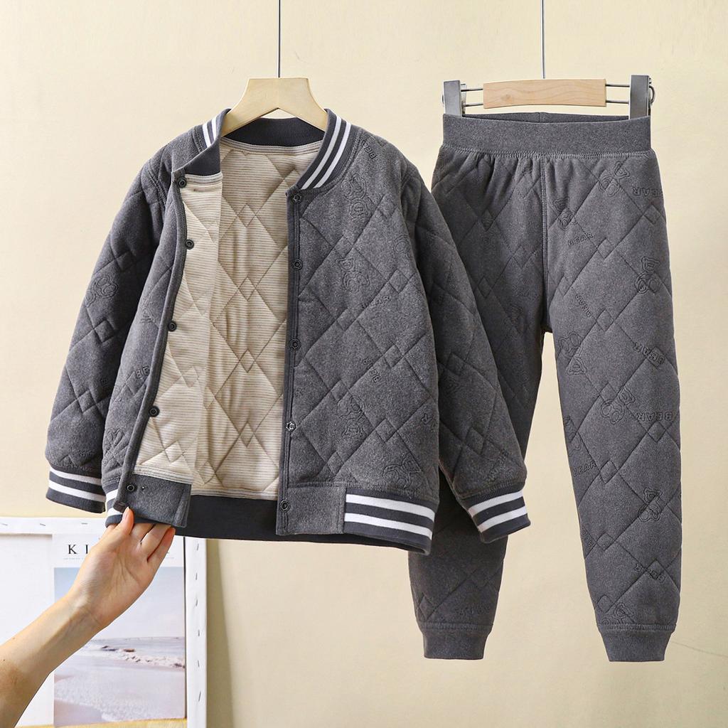 Детский артефакт школьной формы Осень-Зима Трехслойная стеганая хлопковая куртка для мальчиков с толстой велюровой подкладкой и хлопковая куртка для девочек