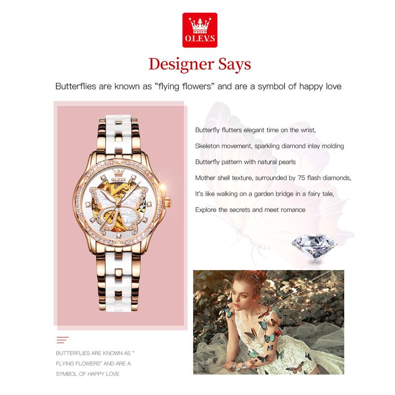 OLEVS 6622 с подарочной коробкой Часы Кожаные часы с водонепроницаемыми автоматическими механическими часами Женские часы