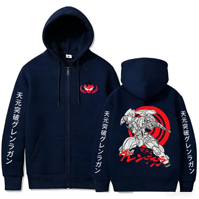 Аниме Tengen Toppa Gurren Lagann Худи на молнии Мужская Женская Одежда Манга Оверсайз Толстовка на молнии Мужская Косплей Куртка на молнии