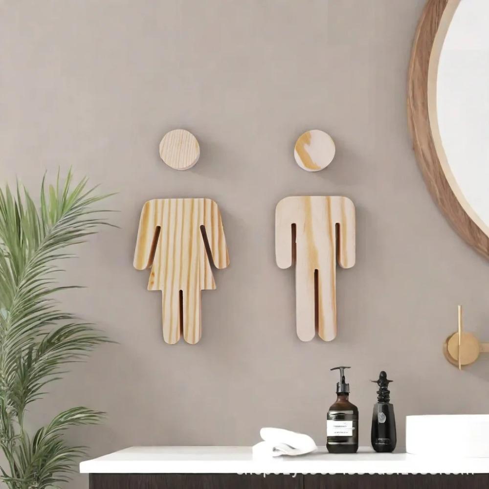 1 Pair Solid Wood Bathroom Sign Men's and Women's WC Door Sign Restroom Sign  Toilet Door Decoration