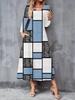 2025 Осень и Зима Новое Женское Повседневное Модное Платье 3D Геометрический Принт Длинный Рукав V-образный Вырез А-силуэт Платья