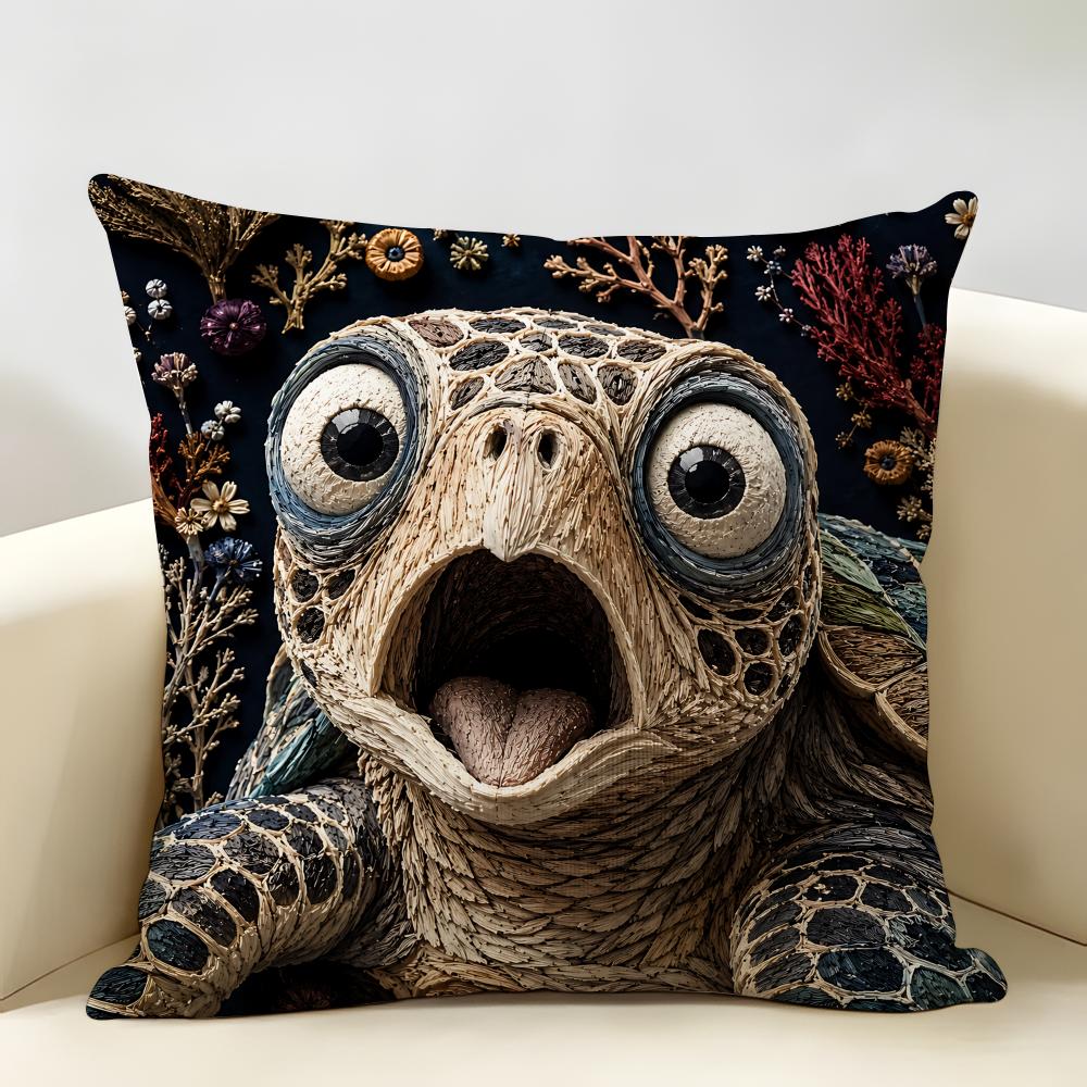 D Cute Screaming Marine Animal Cushion Cover Natural Linen Organic Fabric DoubleSided Printing Room Sofa Decor Pillow Case