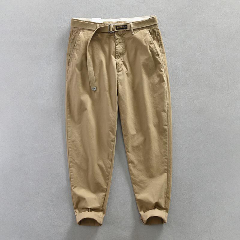 Spring and Autumn Men's Pants Japanese Style Cargo Pants Causal Cotton Soft and Comfortable Baggy Khaki Pant with Belt