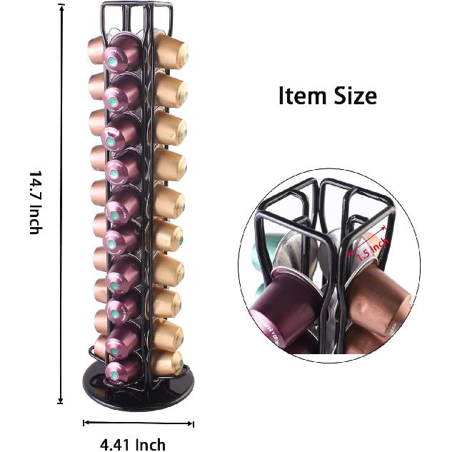 SEVENLINE Coffee Pod Holder Stand Compatible With Nespresso Original Pods Carousel Storage Rack Capsules Organizer For 40 Capsules (Black)