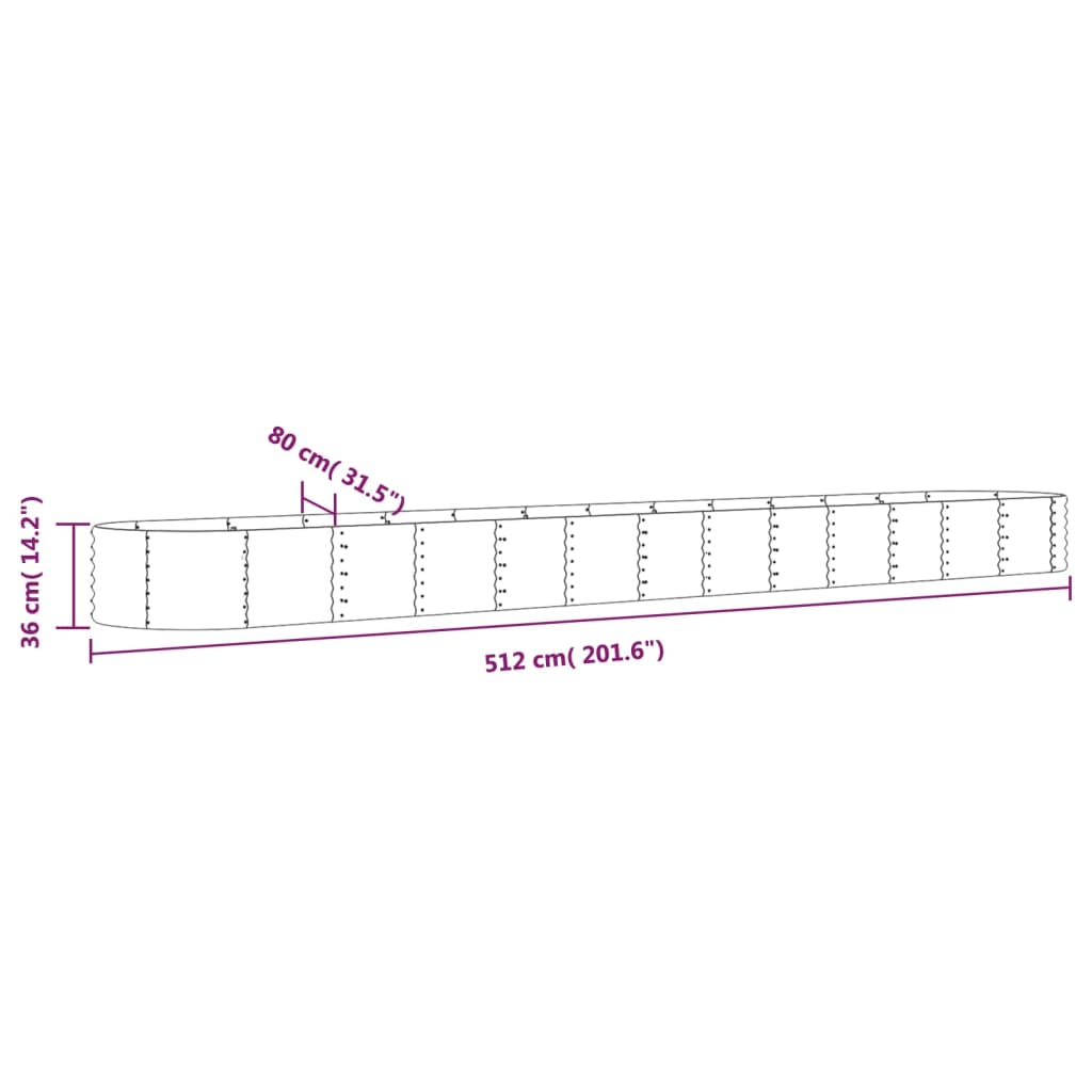Raised Garden Bed Galvanized Steel 512 x 80 x 36 cm Brown