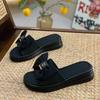 Internet Celebrity Platform Slippers 2025 Women's Summer New Outer Wear Fashion Non-slip Heightening Bow Summer Versatile Word