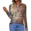 Women's Fashion Casual Lapel Short Long Sleeve Print Shirt Women's Button Up Tops