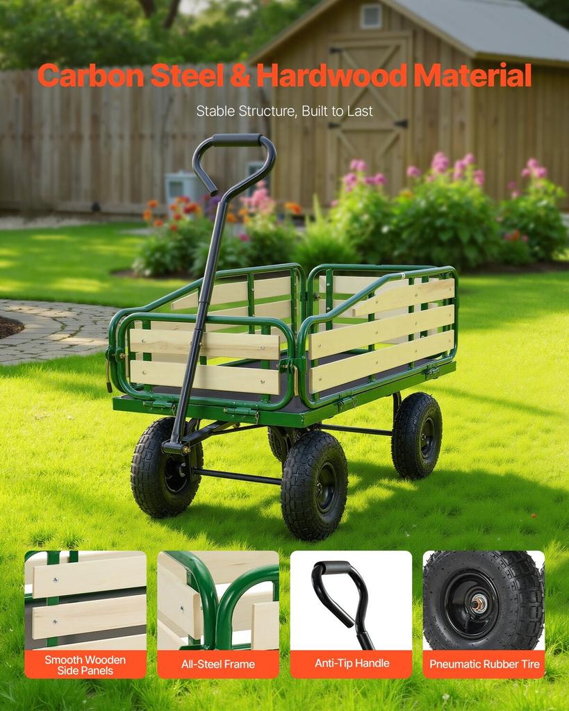 Pull-Along Wagon for Kids,101 cm Toddler Wagons with Foldable Wooden Panel & Handle, Supports up to 250kg, 25.4cm All-Terrain Tires, Utility Wagon