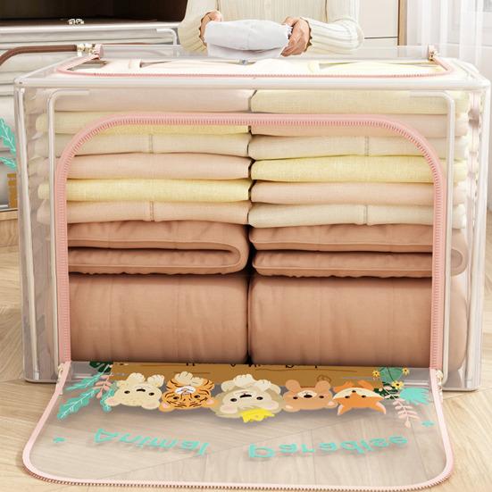 Большая коробка для хранения с ручкой, прозрачный дизайн, застежка-молния, многофункциональная сумка для хранения домашних одеял, органайзер для одежды