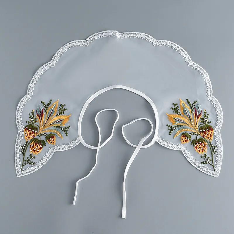 Korean Summer Floral Embroider Fake Collar Neck Guard Scarf Female Shoulder Wraps Cape Removable Shirt Detachable Collar