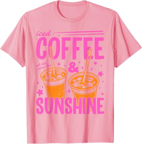 Retro Iced Coffee Sunshine Funny Summer Vibes Vacation Tshirt Y2k I Love Summer Fashion Short Sleeve Saying Tee Novelty Gift