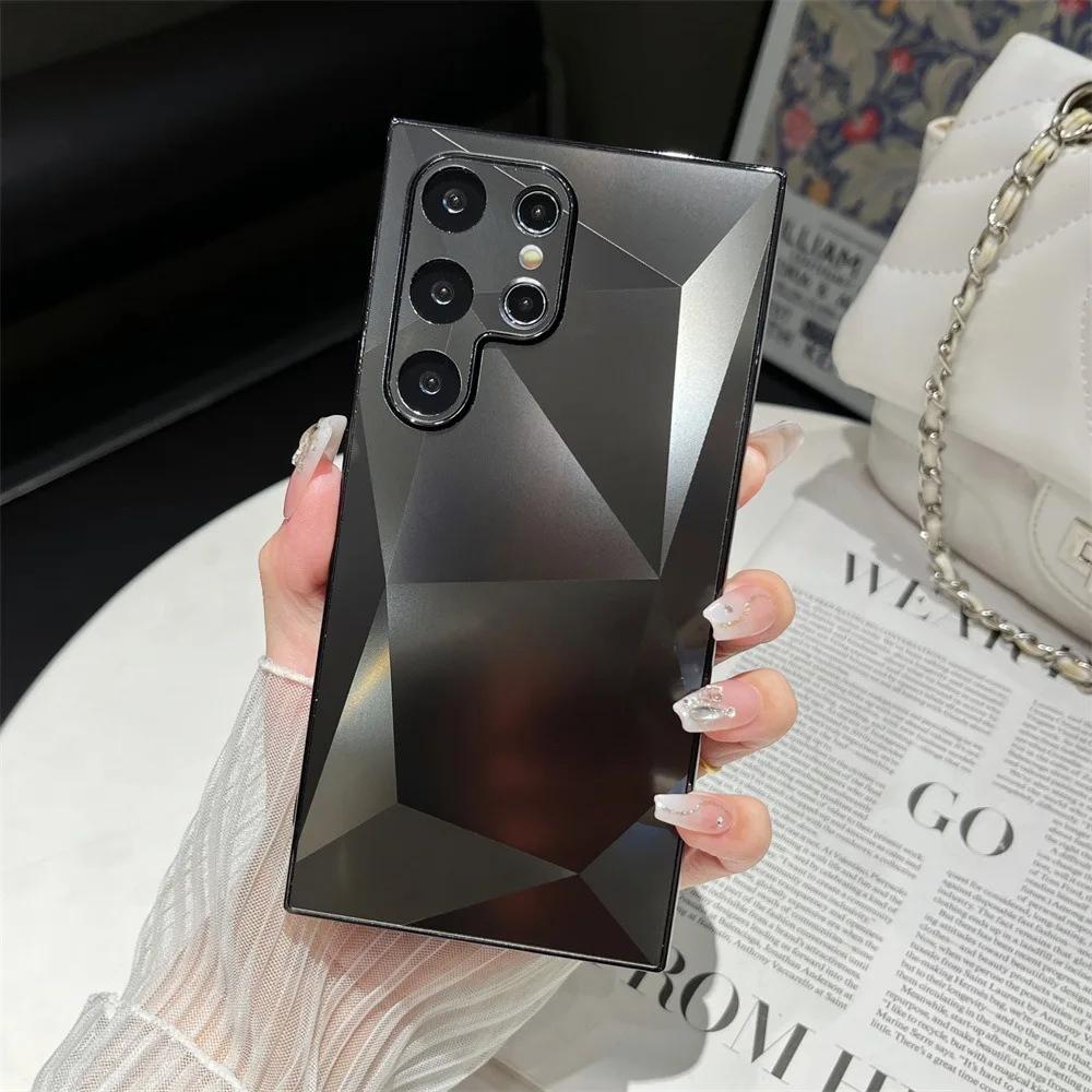 3D Чехол с Алмазным Узором и Матовым Покрытием Для Samsung Galaxy S24 S23 Ultra S22 Plus A53 A54 A55 A34 A23 Жесткий Ударопрочный Чехол