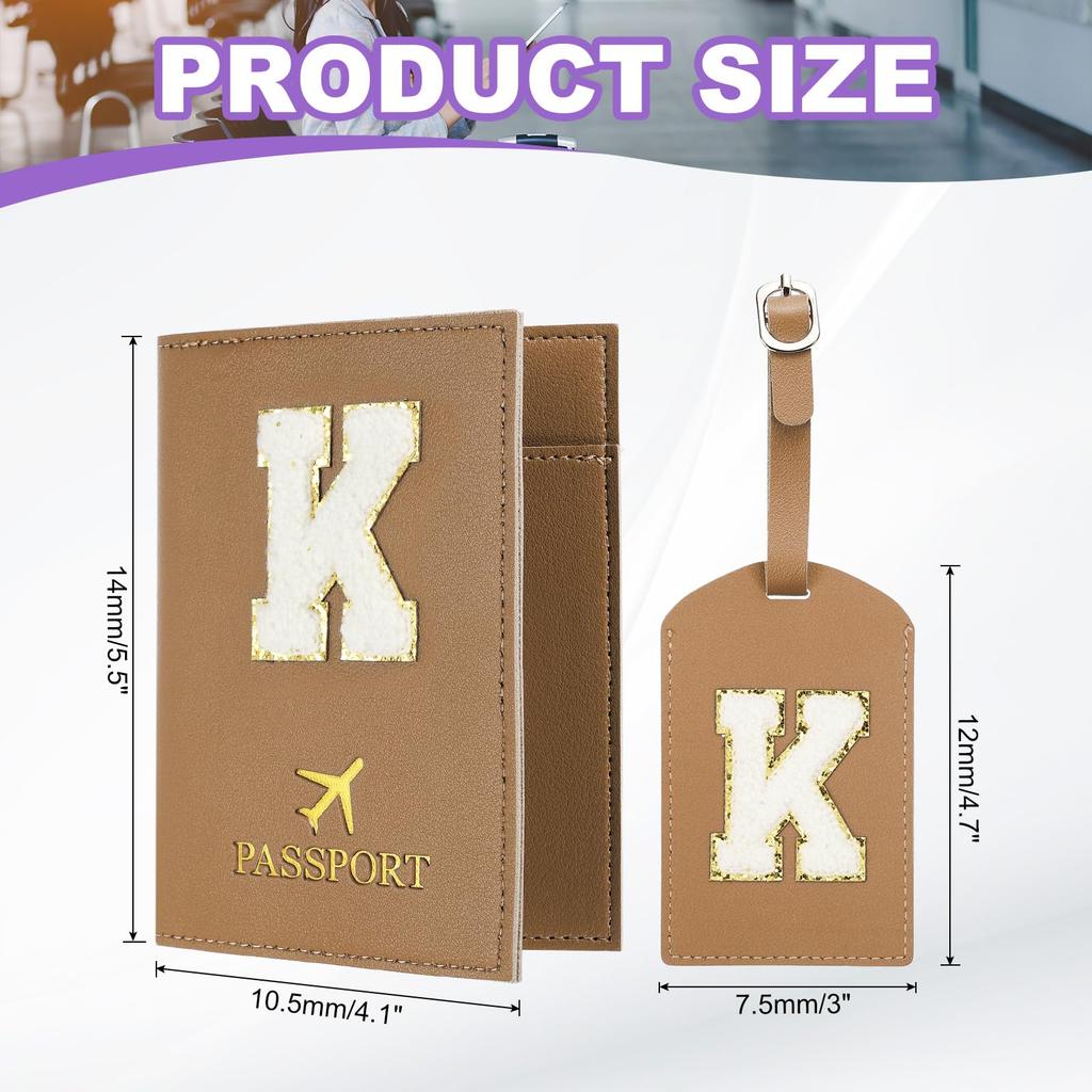 PATIKIL Travel Passport Luggage Tag Set with Initial Passport Cover and Alphabet Chenille Letter Travel Wallet Bag Suitcase Identifier for Women and