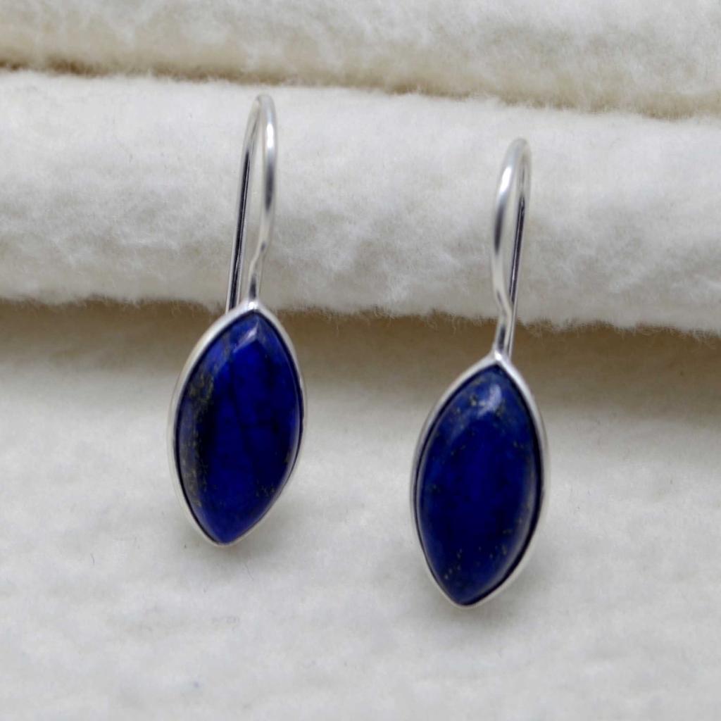Серьги из стерлингового серебра 925 пробы с лазуритом, драгоценный камень маркиза ручной работы, подарок для нее