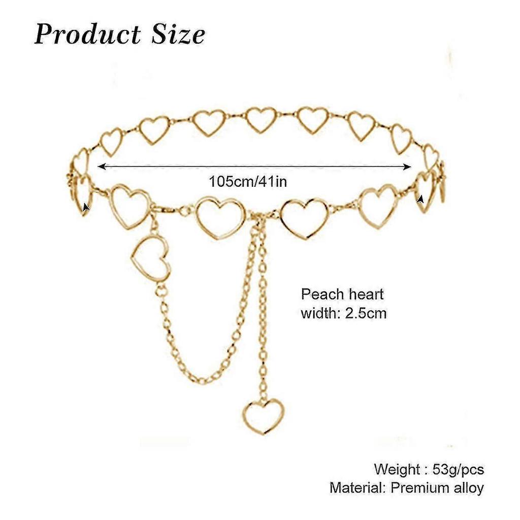 Women Chain Belt Cutout Heart Waist Body Chain Adjustable Metal Retro Sash Belt Chains - PJ