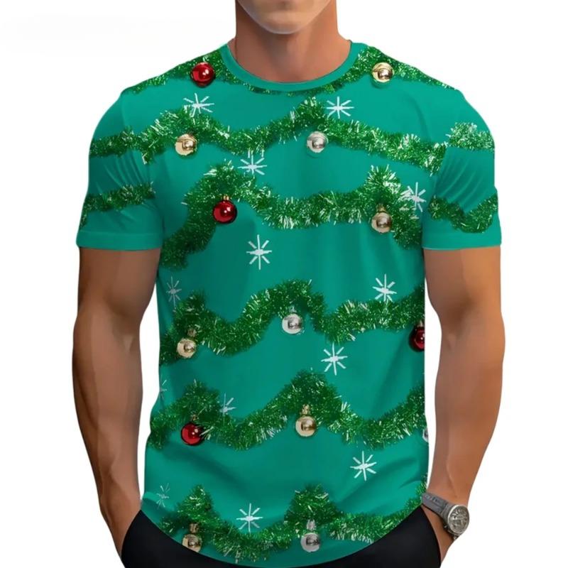 Рождественская мужская футболка с 3D-принтом, повседневные футболки с коротким рукавом, уличная мода, свитер с круглым вырезом, мужская свободная футболка