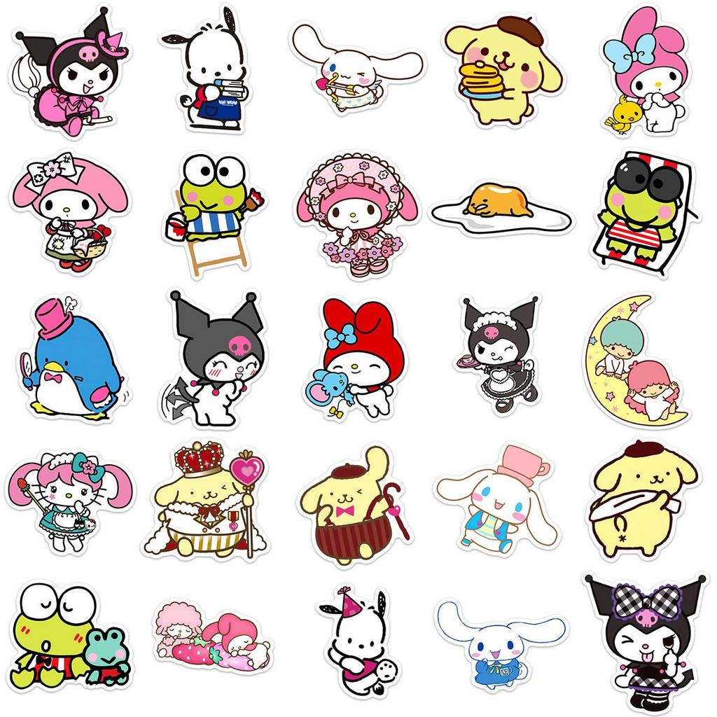 25/50 шт. Sanrio Hello Kitty My Melody Kuromi Cinnamoroll смешанные милые наклейки с героями мультфильмов для ноутбука, скейтборда, багажа, холодильника, ноутбука