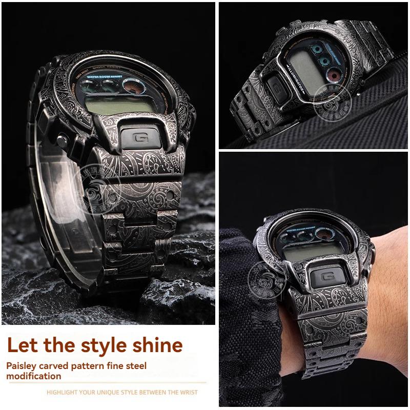 Для Casio G-SHOCK Модифицированный Металлический Корпус Ремешок DW-6600 DW-6900 DW-6903 DW6900 Нержавеющая Сталь Ретро Резьба Безель Часов Ремешок Часов
