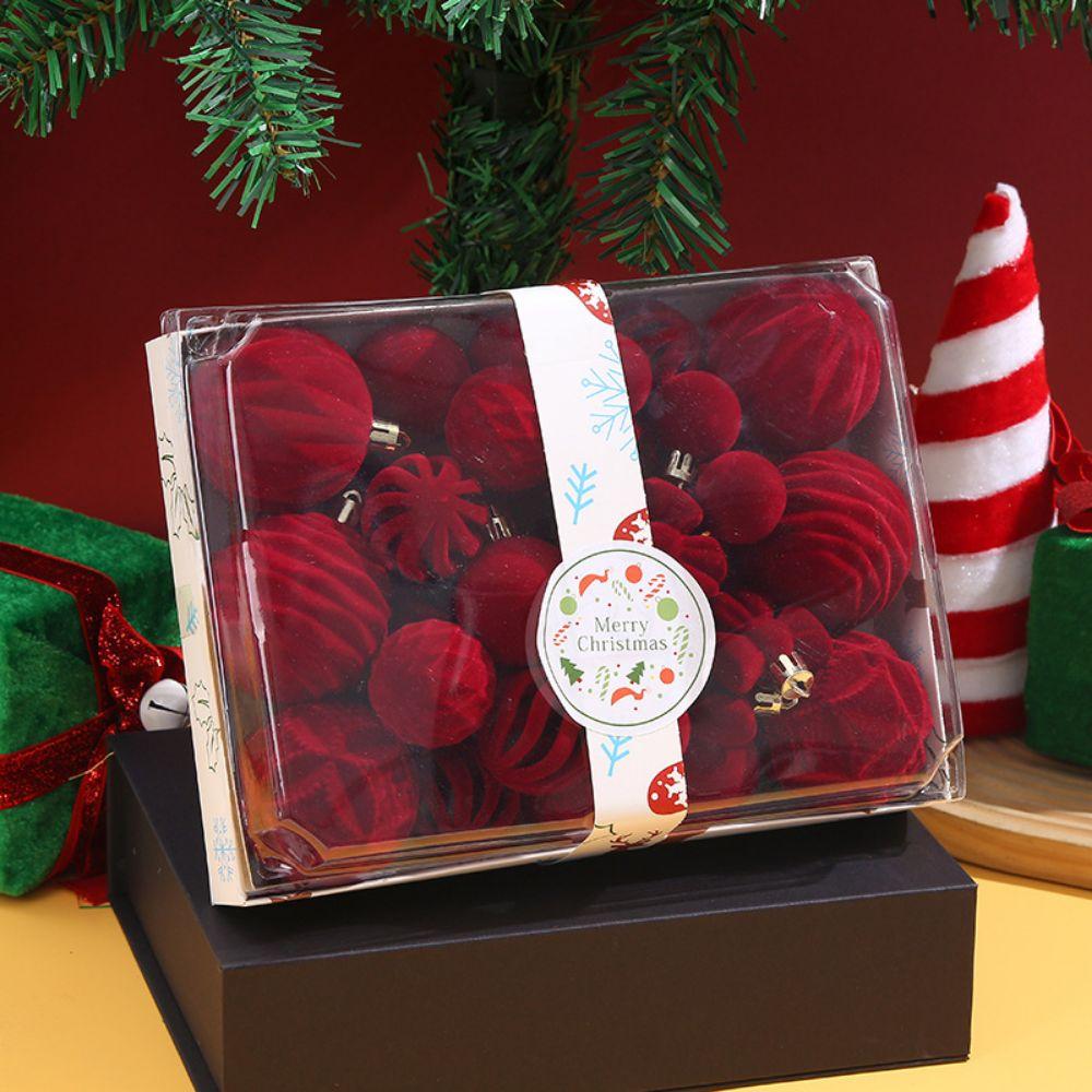 39PCS Red Green Christmas Tree Ball Velvet Hanging Ball Ornament Holiday Decoration