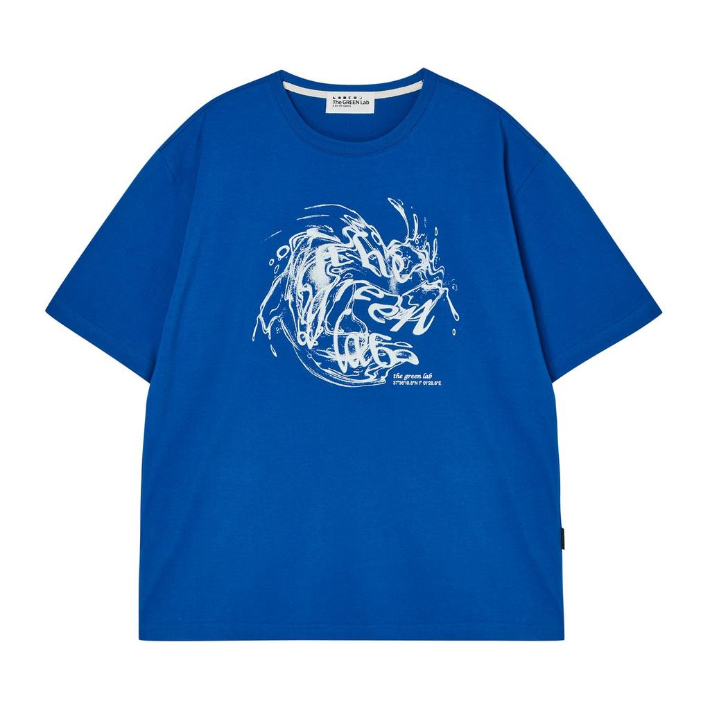 THE GREEN LAB Water Vintage Graphic Short Sleeve T-Shirt [Blue]