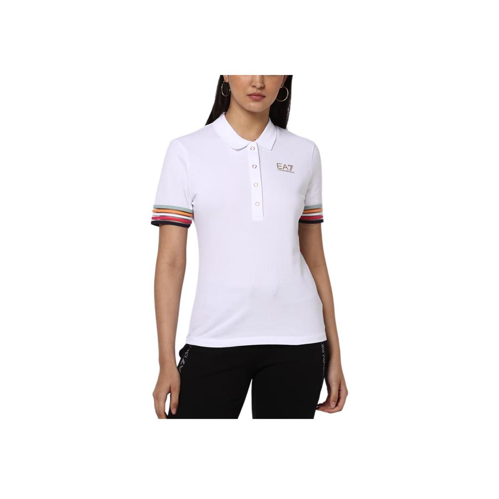 Emporio Armani EA7 Весна-Лето 23 Поло в полоску Женские топы Белый 3RTF01-TJLEZ-1100