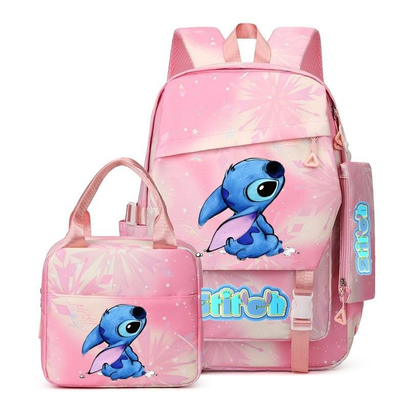 Disney Stitch Backpack for Elementary School Girls Lightweight Ergonomic Large Capacity Double Shoulder Bag for Grades 1-6 Blue