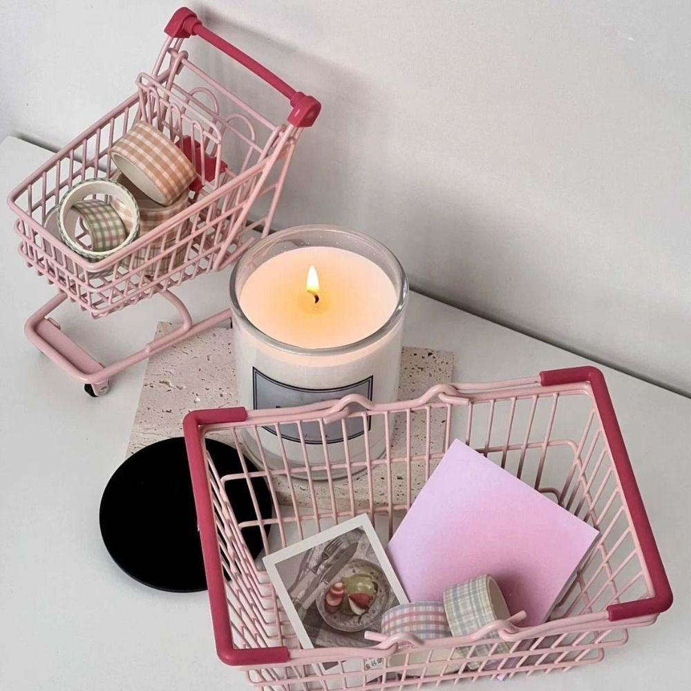 Model Mini Storage Basket Metal Desktop Stationery Holder Shopping Cart Storage Girls
