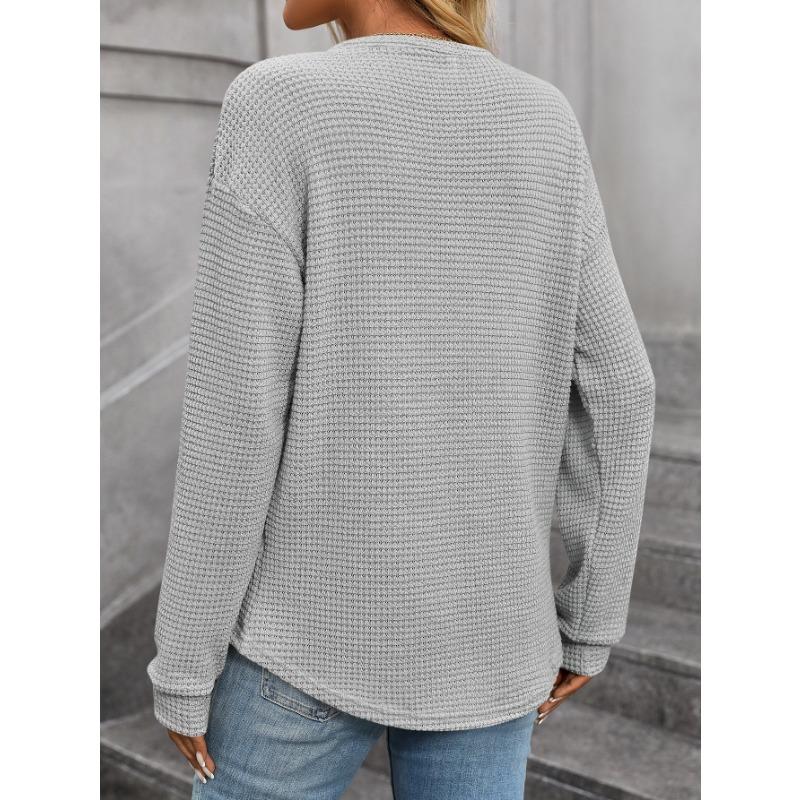 Женские модные повседневные весенне-осенние однотонные блузки и рубашки с круглым вырезом с длинными рукавами и принтом