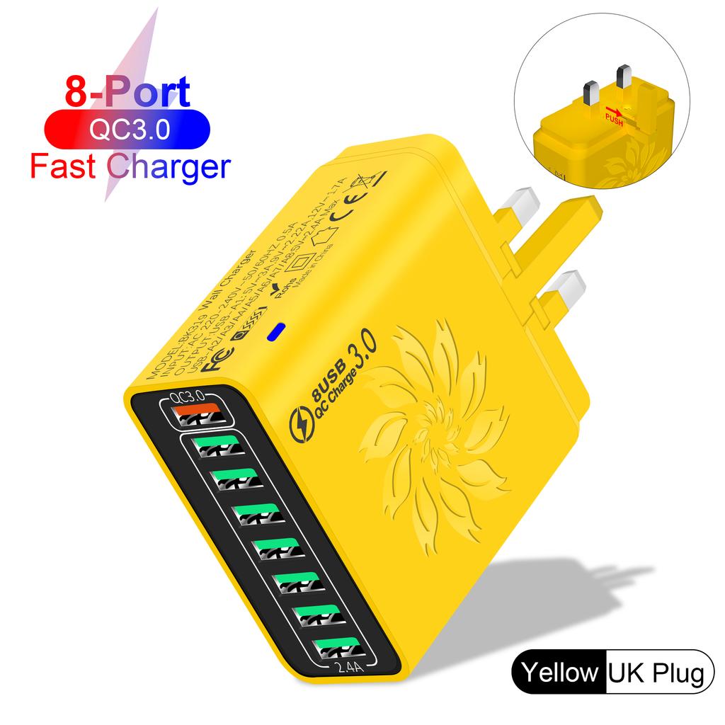 Total 65W 8 In 1 USB Phone Charger Wall Adapter For iPhone 15 14 Pro Max Xiaomi Samsung Phone Charger