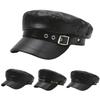 Classic Flat Top Beret Hat PU Leather Black Painter Hat Adjustable Punk Style Newsboy Cap