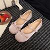 Women Mary Jane Shoes 2025 Spring Autumn New Fashion Butterfly-knot Shallow Round Toe Mid Heel Shoes Ladies Elegant Single Pumps