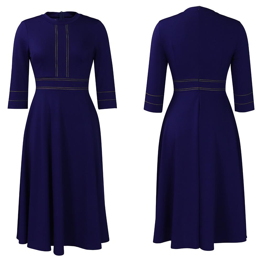 Весенне-летнее женское платье больших размеров с воротником-стойкой, модное вечернее платье с подолом, платья с рукавом три четверти