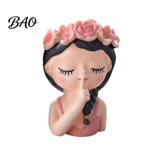 Pen Holder Organizer Cute Girl Planter Pot, Resin Statue for Indoor Outdoor Plants, Decorative Flower Container Pot Succulents, Makeup Brush