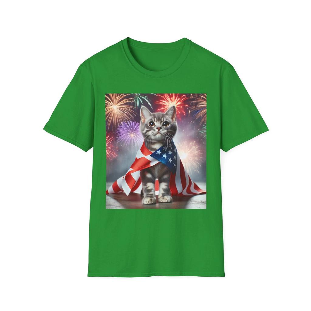 Patriotic Kitten Cute T-Shirt - Softstyle, Cat Lovers, Great Gift